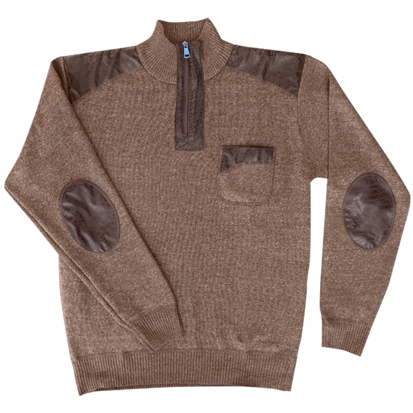 Men s 1 4 Zip Sweater w Leather Patches CapitalSportsman
