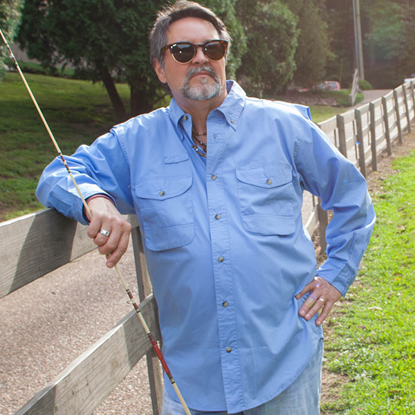 long sleeve Hemingway poplin fishing ocean blue